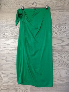 Zara Emerald Green Wrap Maxi Skirt with Side Tie